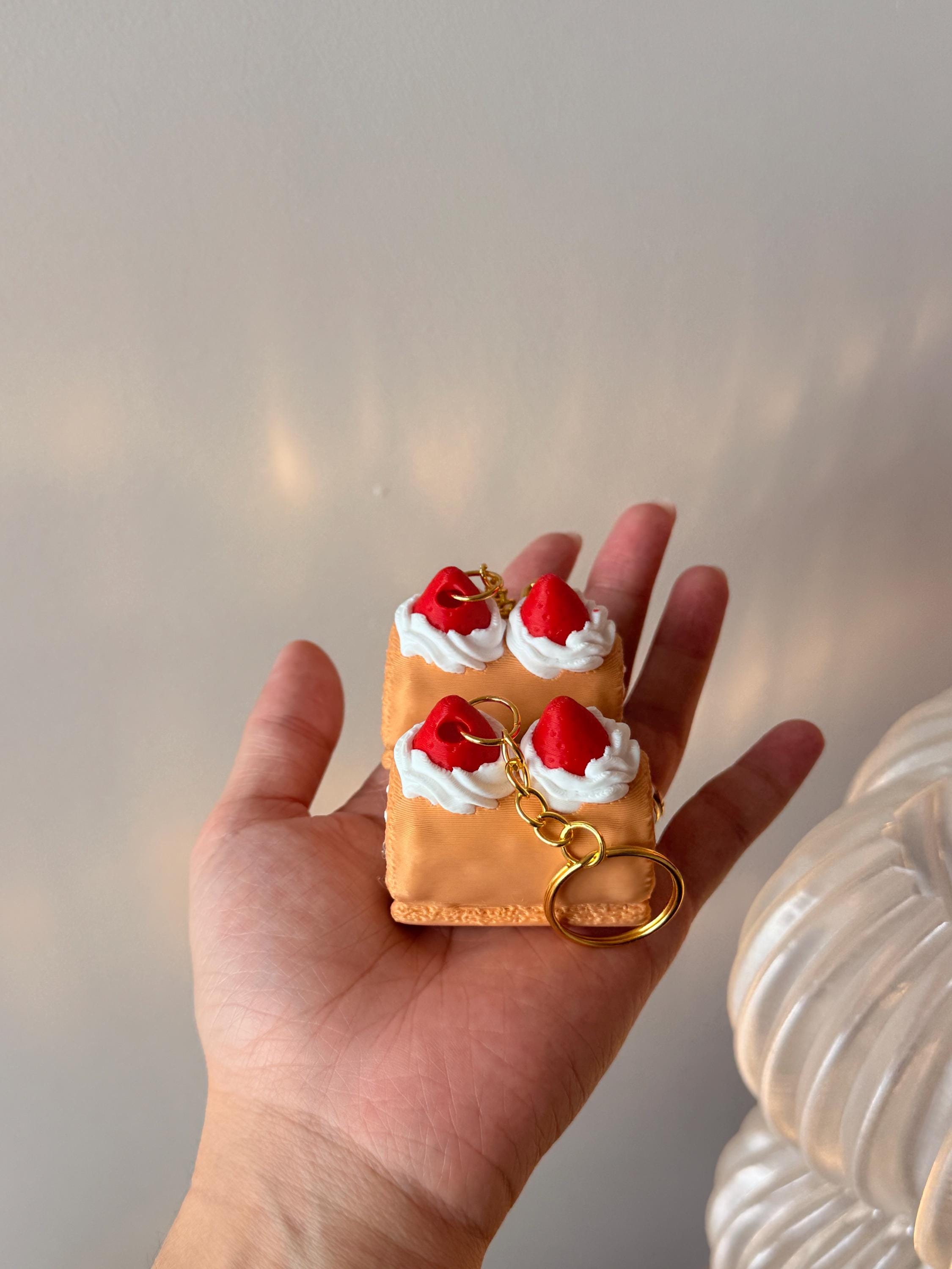 Strawberry Cake Roll Clicker Keychain | Dessert Fidget Toy