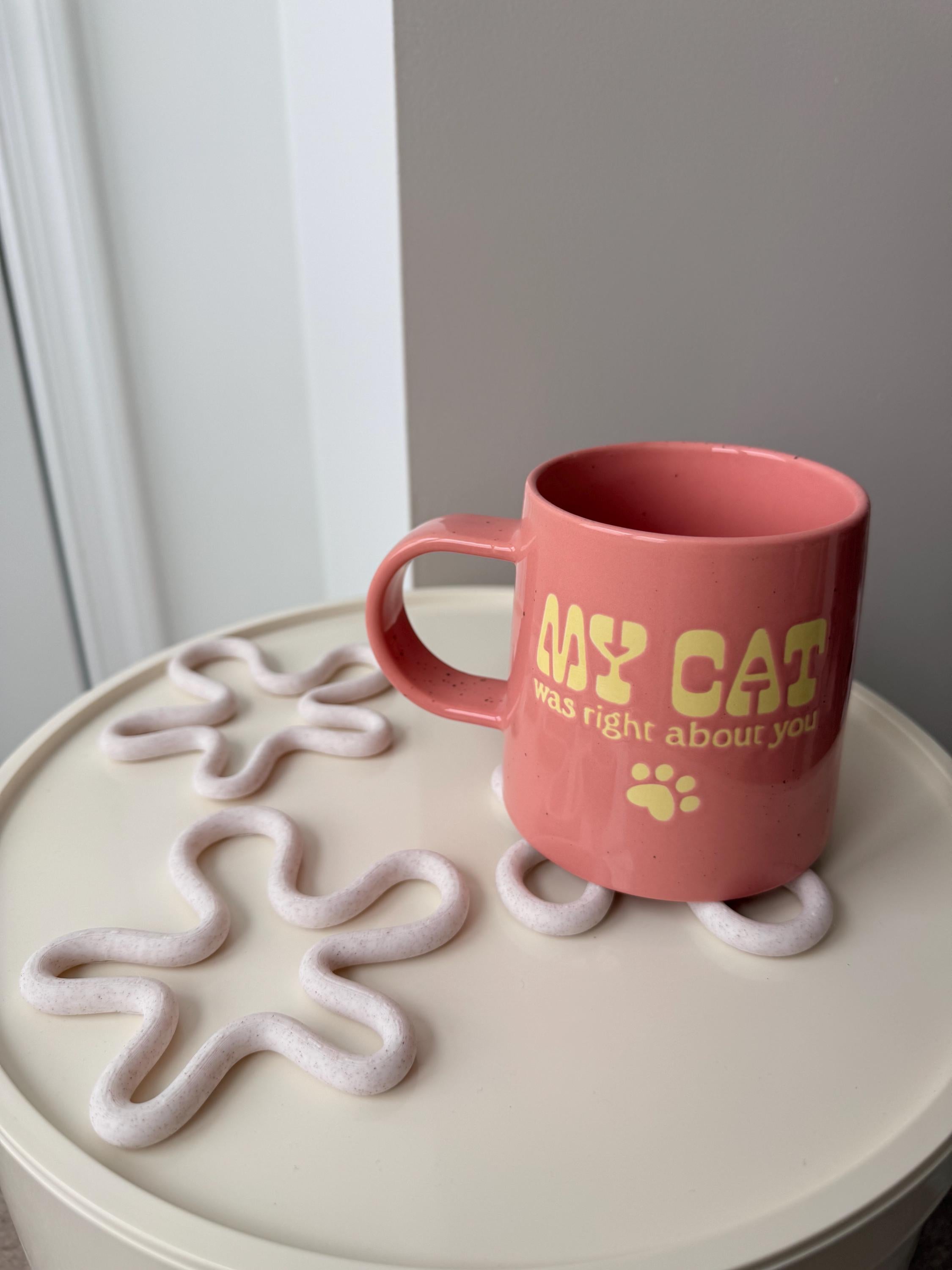 Wavy 3D Printed Coasters (Set of 4) | Cream Marble Decor