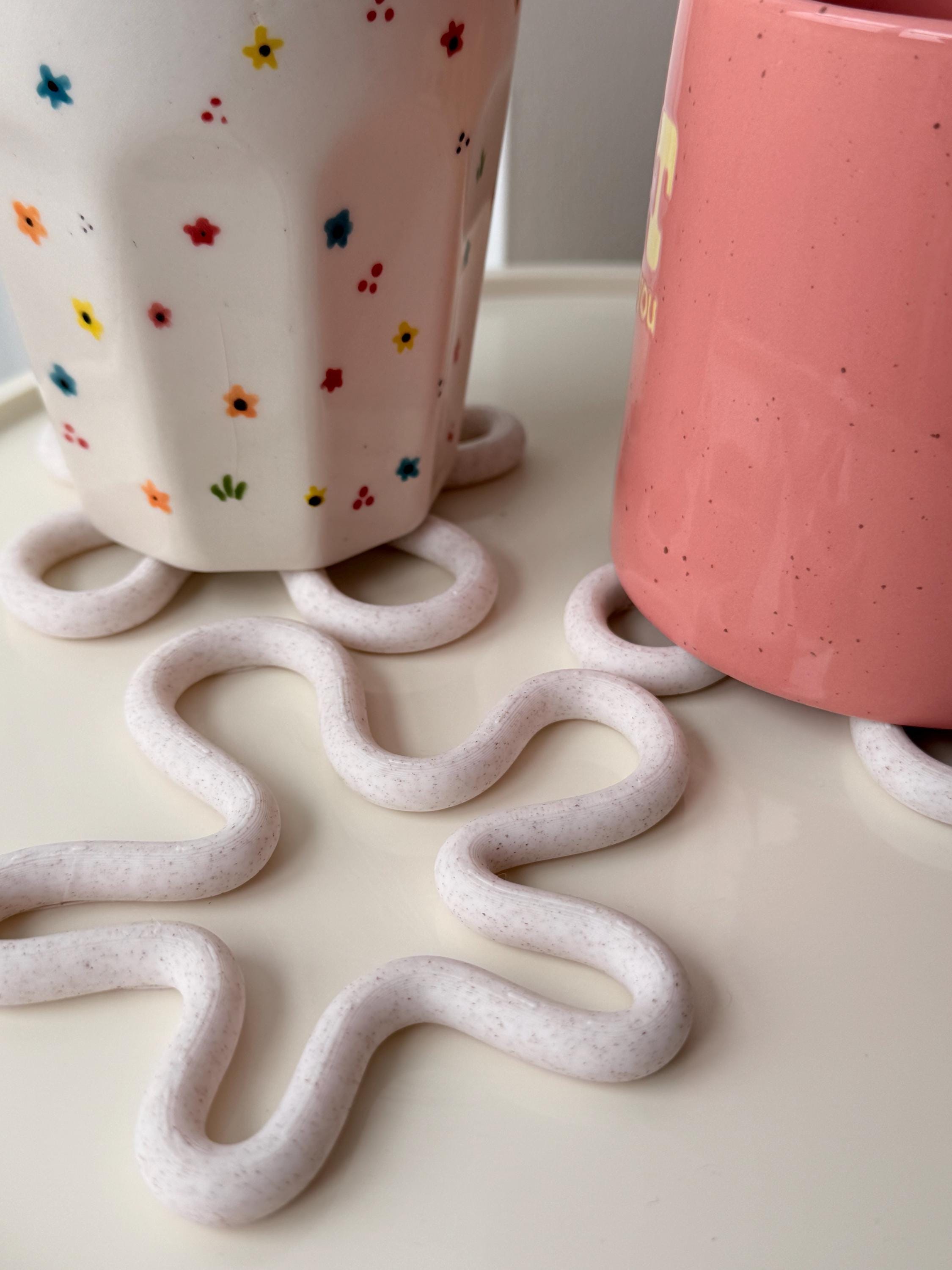Wavy 3D Printed Coasters (Set of 4) | Cream Marble Decor