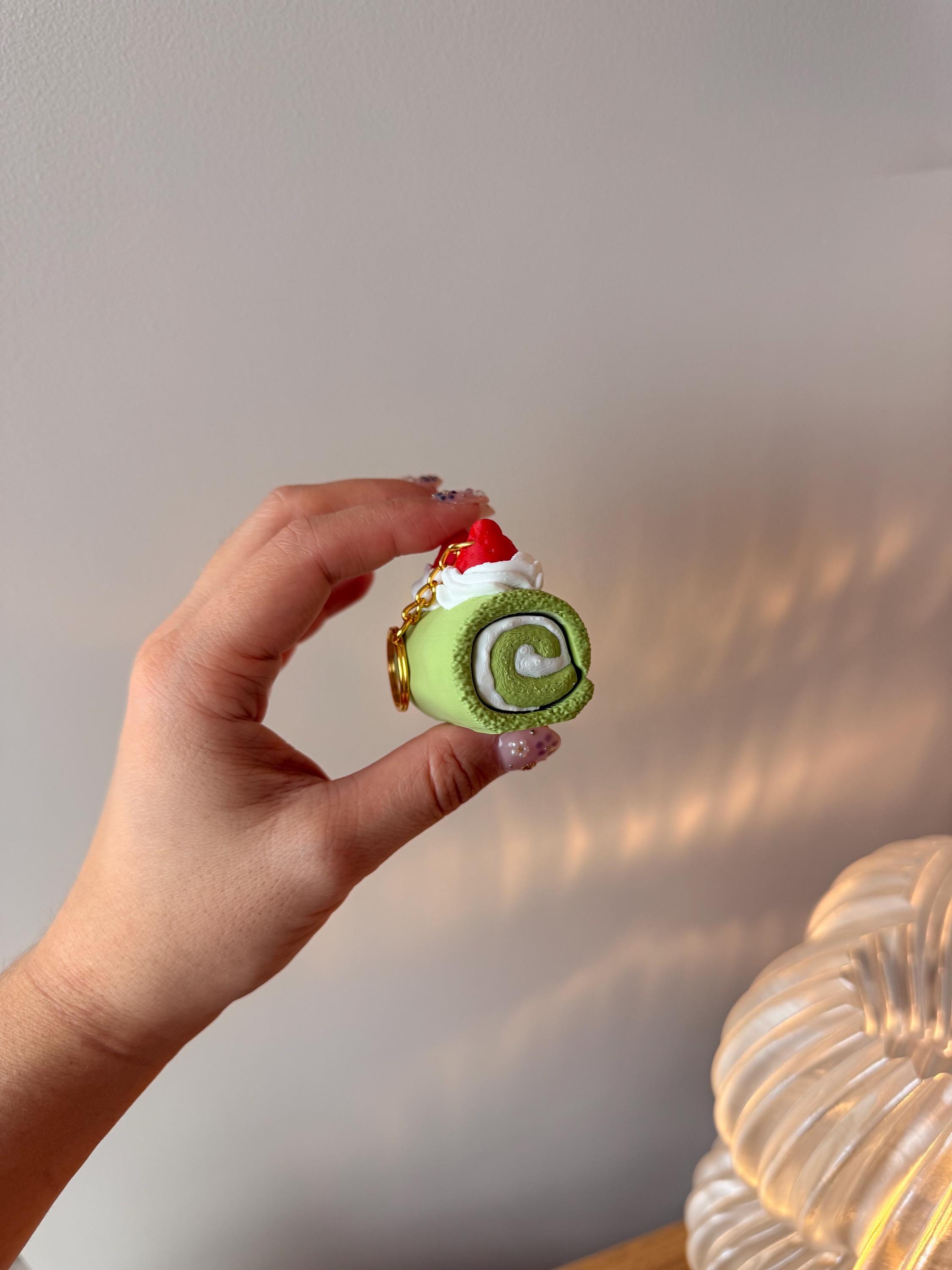 Strawberry Cake Roll Clicker Keychain | Dessert Fidget Toy