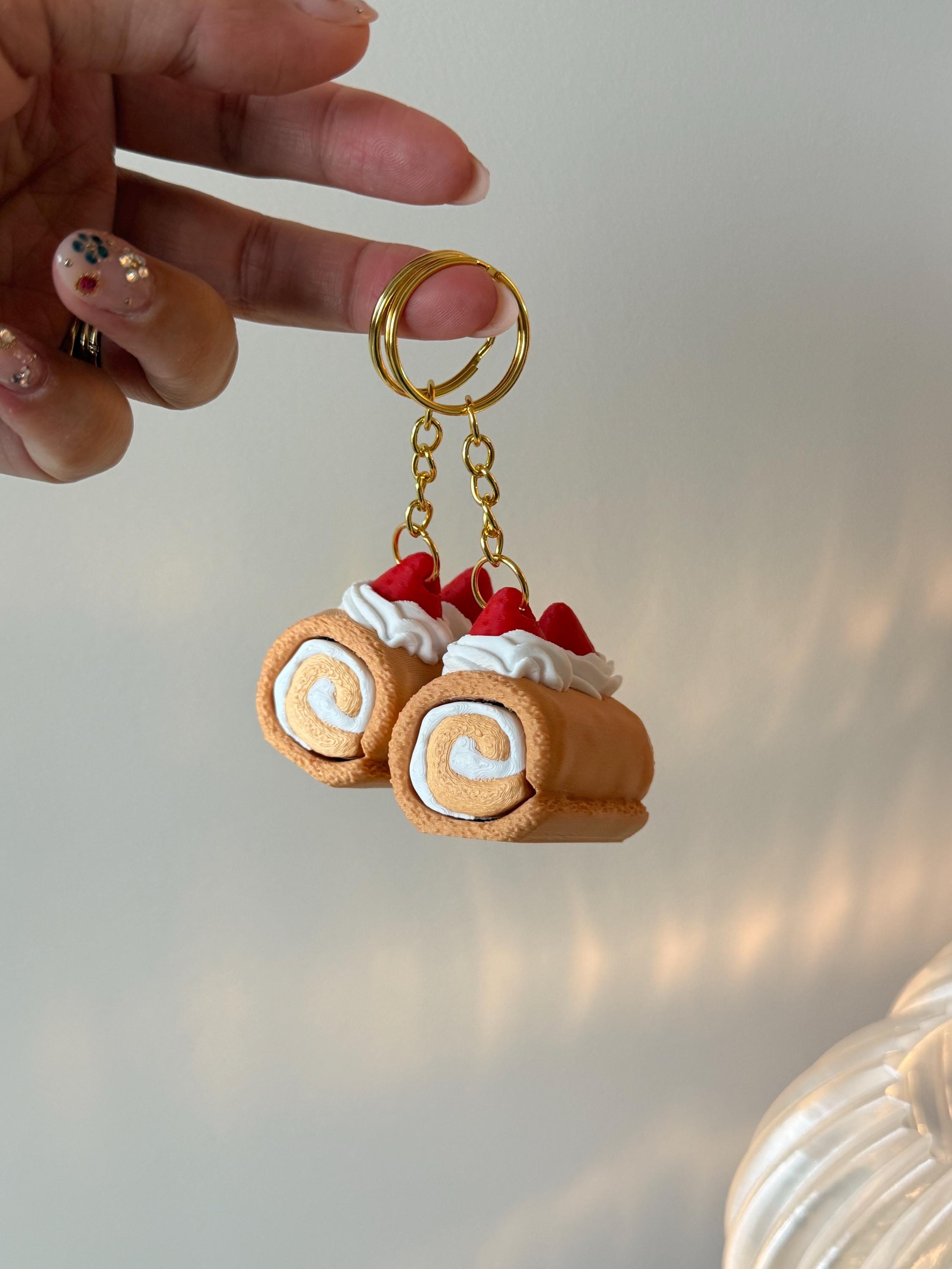Strawberry Cake Roll Clicker Keychain | Dessert Fidget Toy