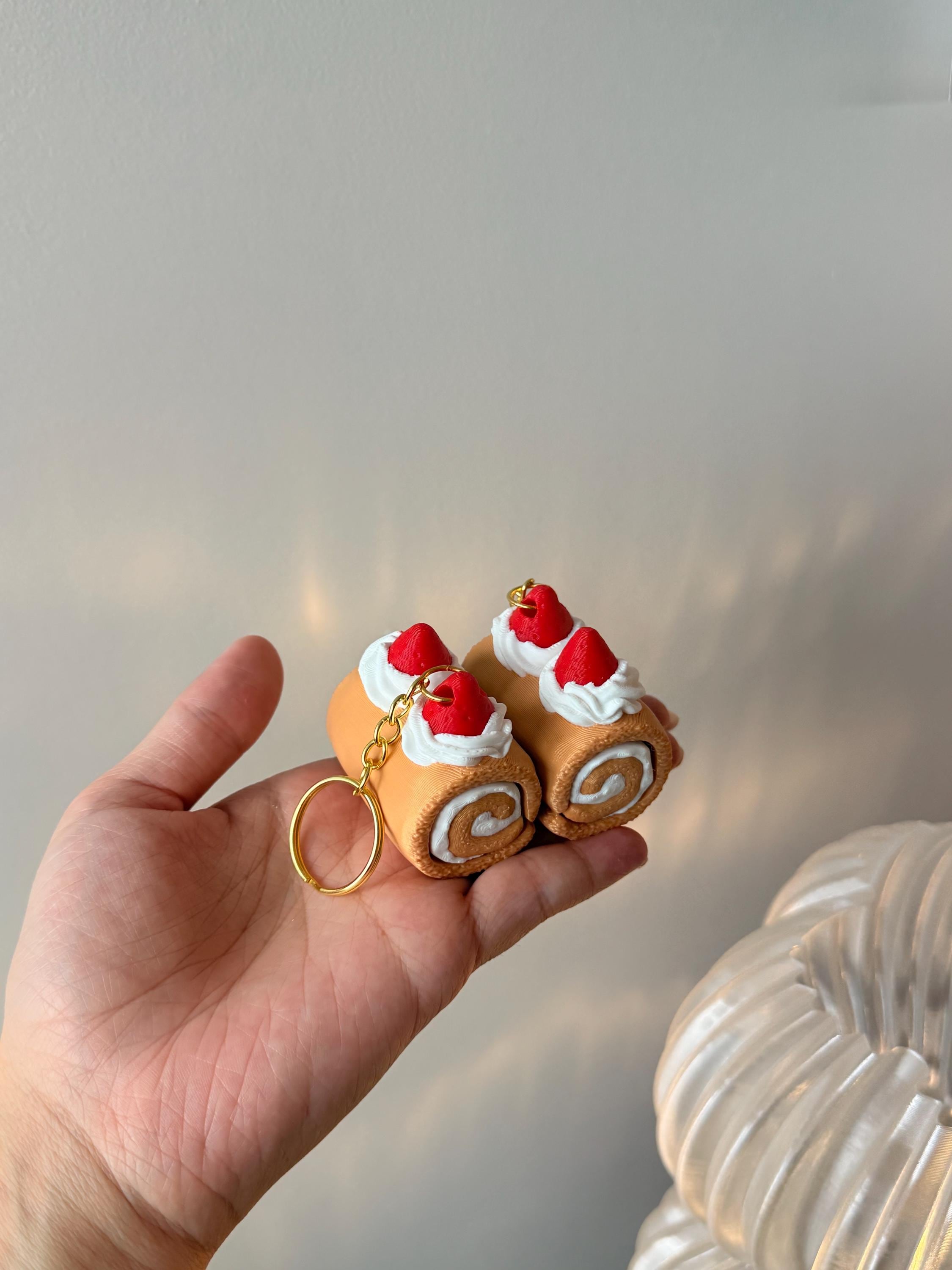 Strawberry Cake Roll Clicker Keychain | Dessert Fidget Toy