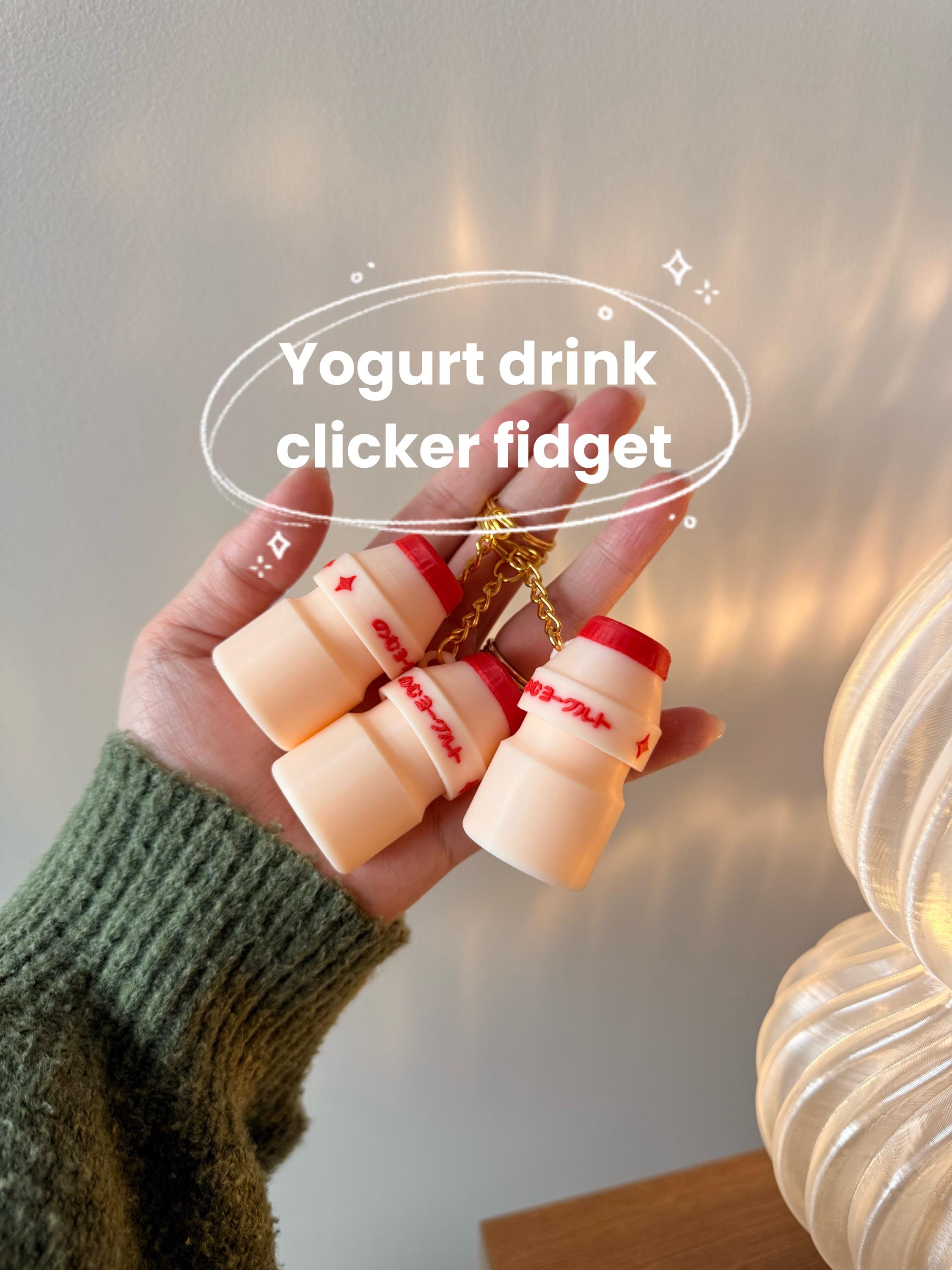 Yakult-Inspired Fidget Clicker Keychain | 3D Printed Kawaii Yogurt Drink Toy (Silent or Clicky)