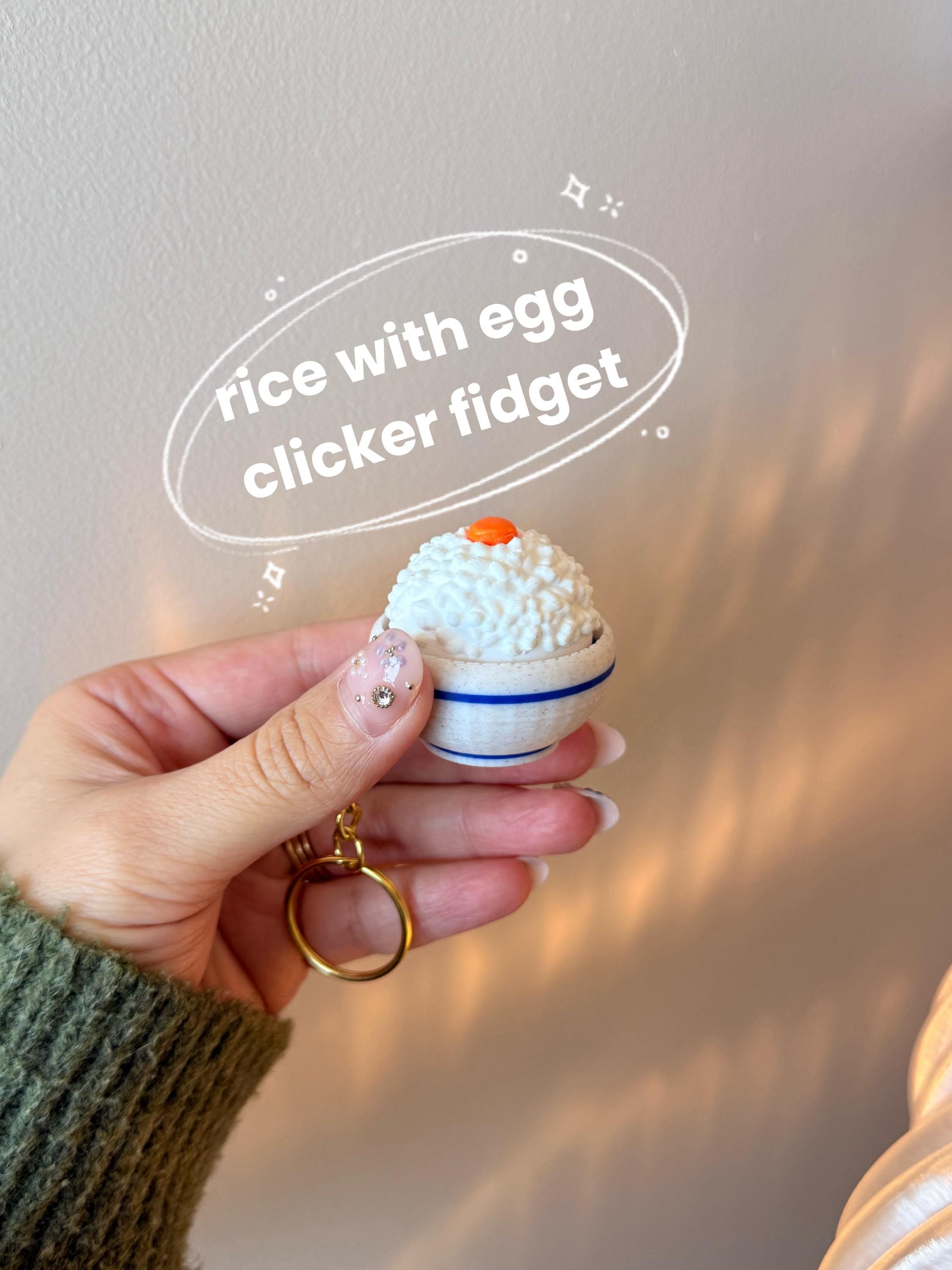 Rice with Egg Fidget Clicker Keychain | 3D Printed Tamago Gohan Toy (Silent or Clicky)