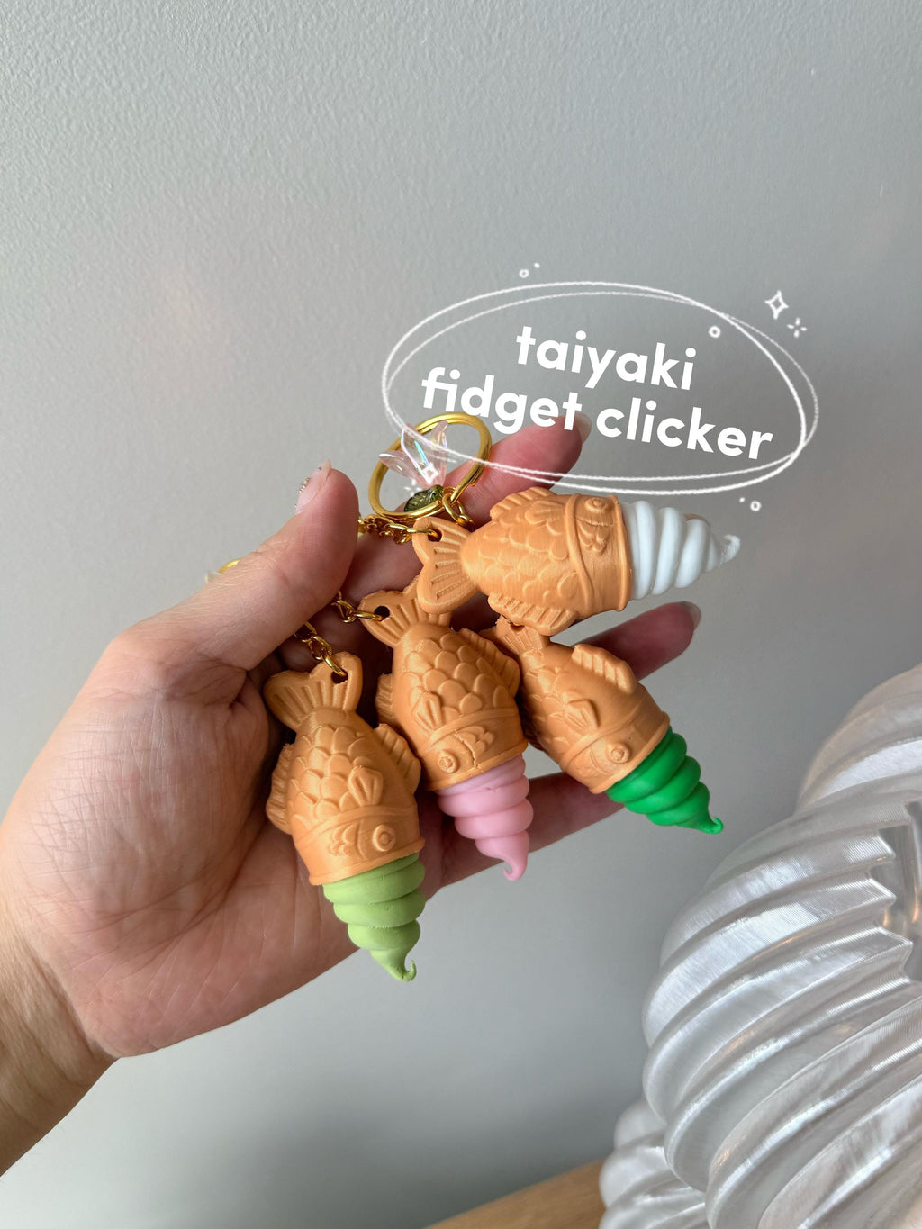 Taiyaki Ice Cream Fidget Clicker Keychain | 3D Printed Japanese Dessert Toy (Silent or Clicky)
