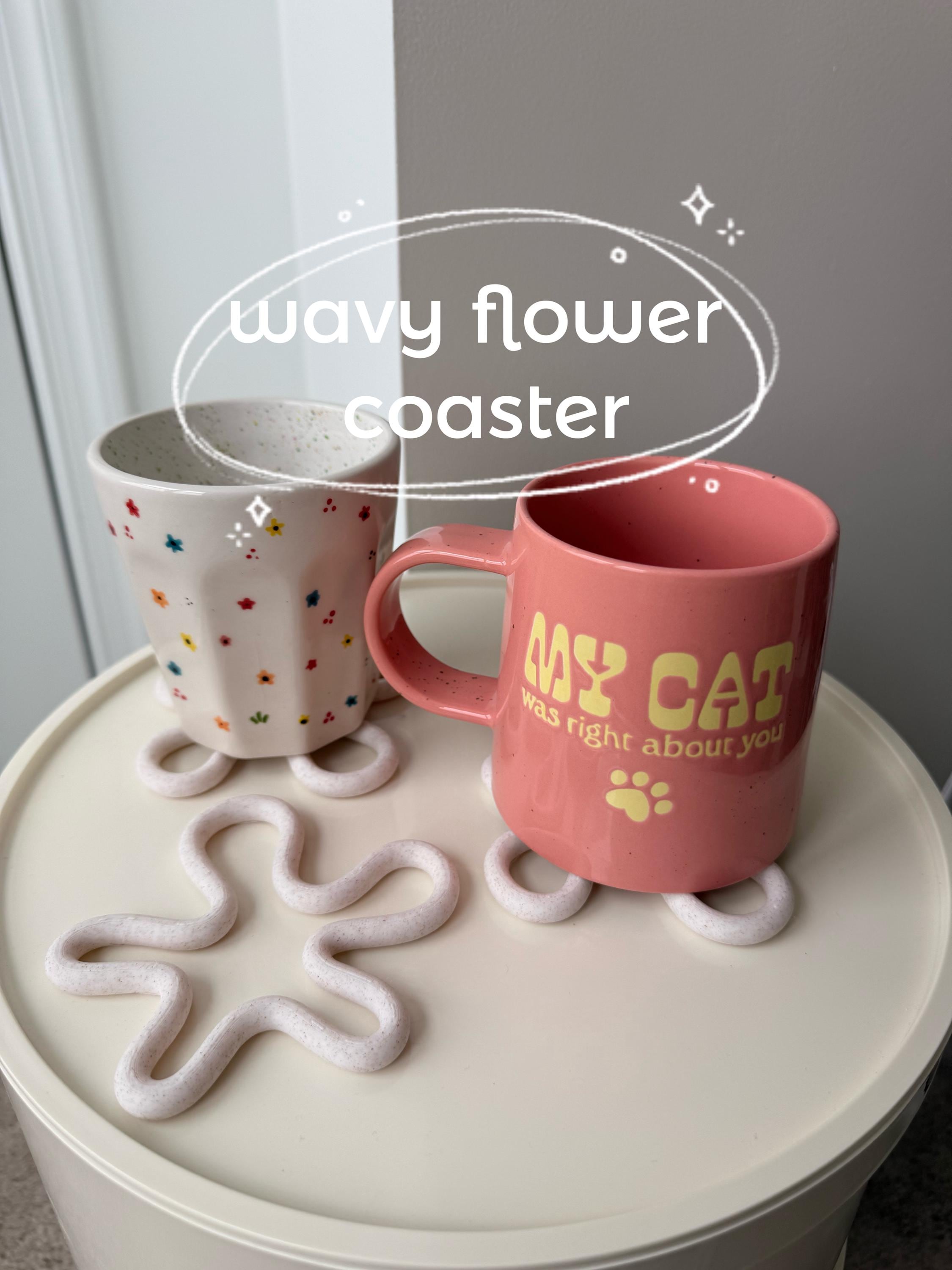 Wavy 3D Printed Coasters (Set of 4) | Cream Marble Decor