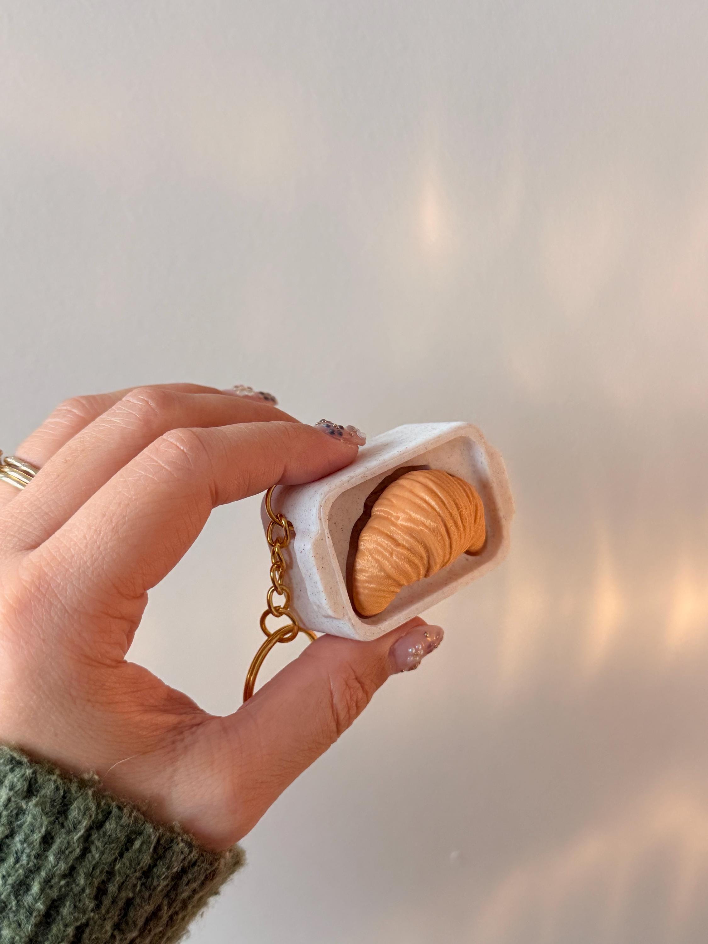 Croissant Clicker Keychain | Tactile Fidget Toy & Mini Pastry Accessory