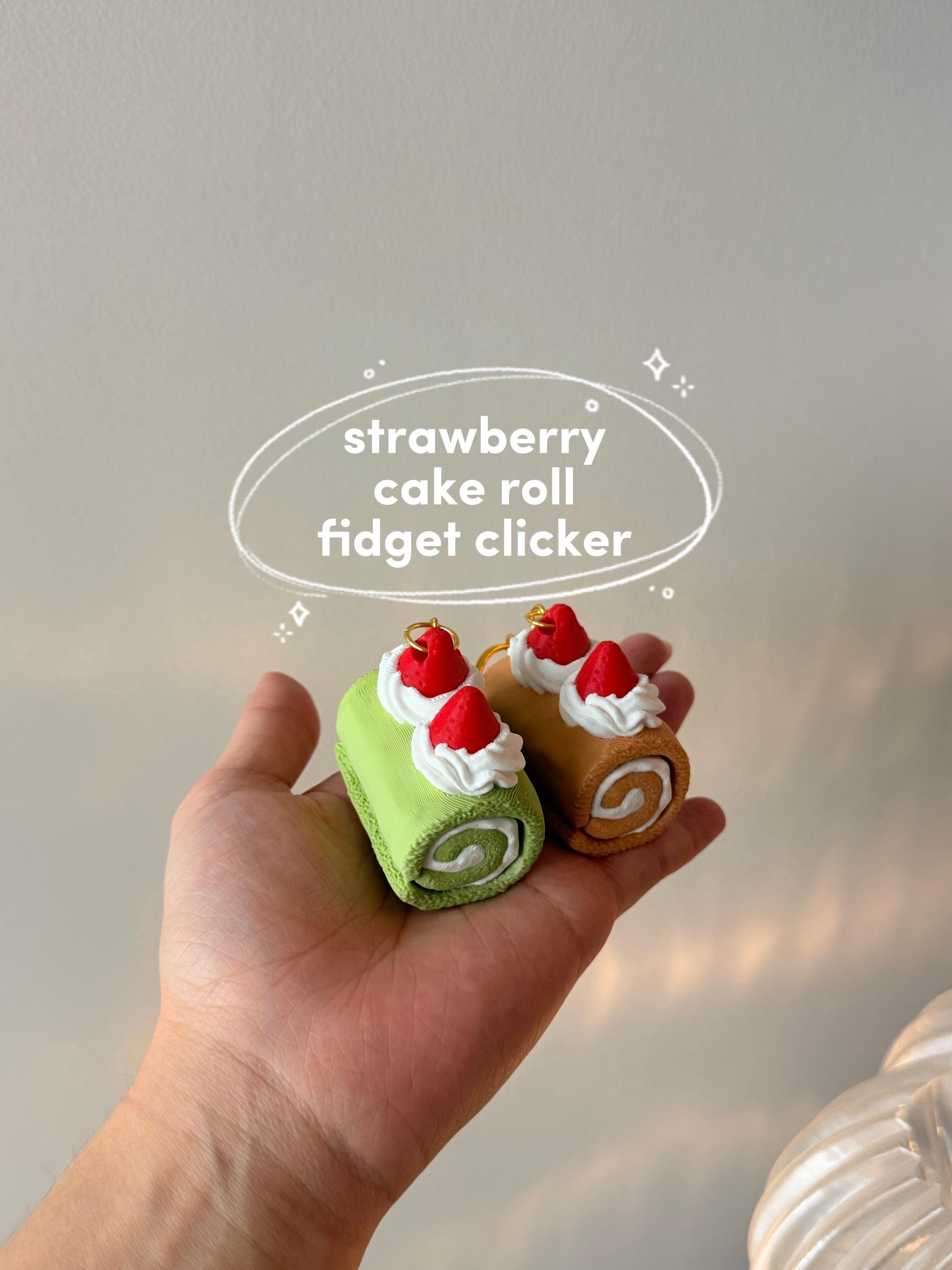 Strawberry Cake Roll Clicker Keychain | Dessert Fidget Toy