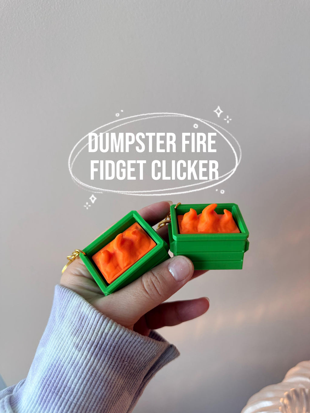 Dumpster Fire Clicker Fidget | Funny 3D Printed Stress Relief Clicker