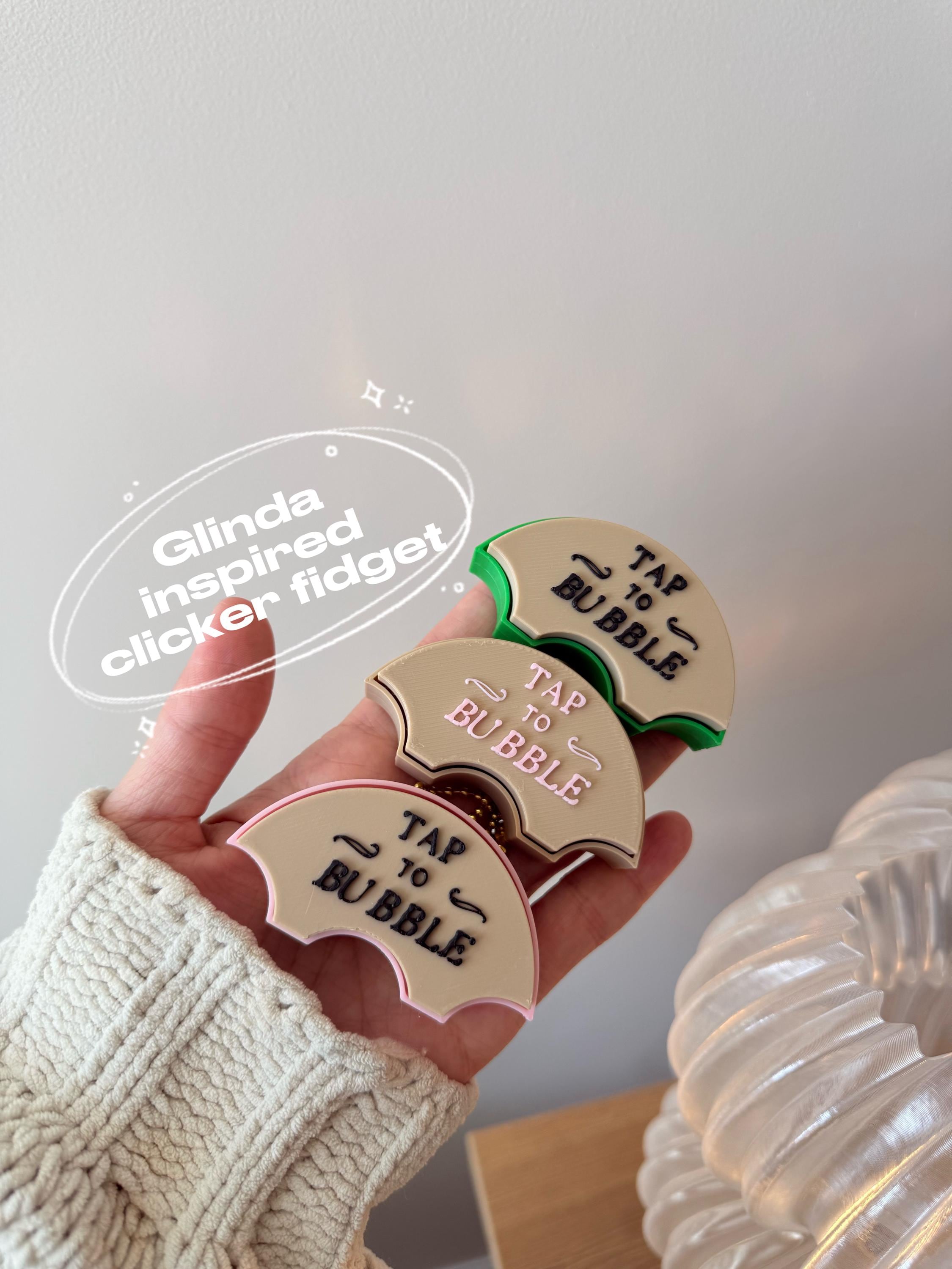 Tap-to-Bubble Glinda Fidget Clicker Keychain | Magical Bubble Button Toy (Silent or Clicky)